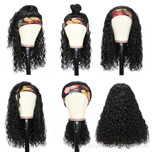 150% Density Unprocessed Virgin Raw Hair Cuticle Aligned Deep Wave Headband Wigs Non Lace Peruvian Human Hair Machine Made Wigs